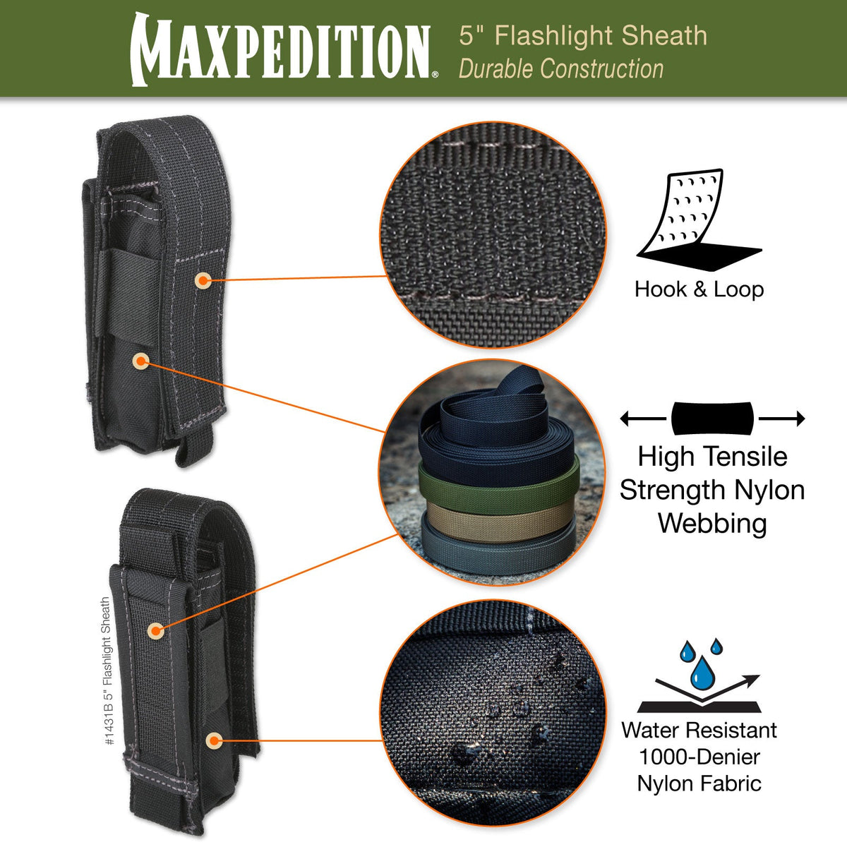 Maxpedition 5" Black Flashlight Sheath