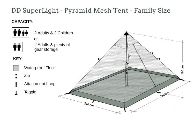 DD Hammocks SuperLight Pyramid Mesh Tent - Family Size