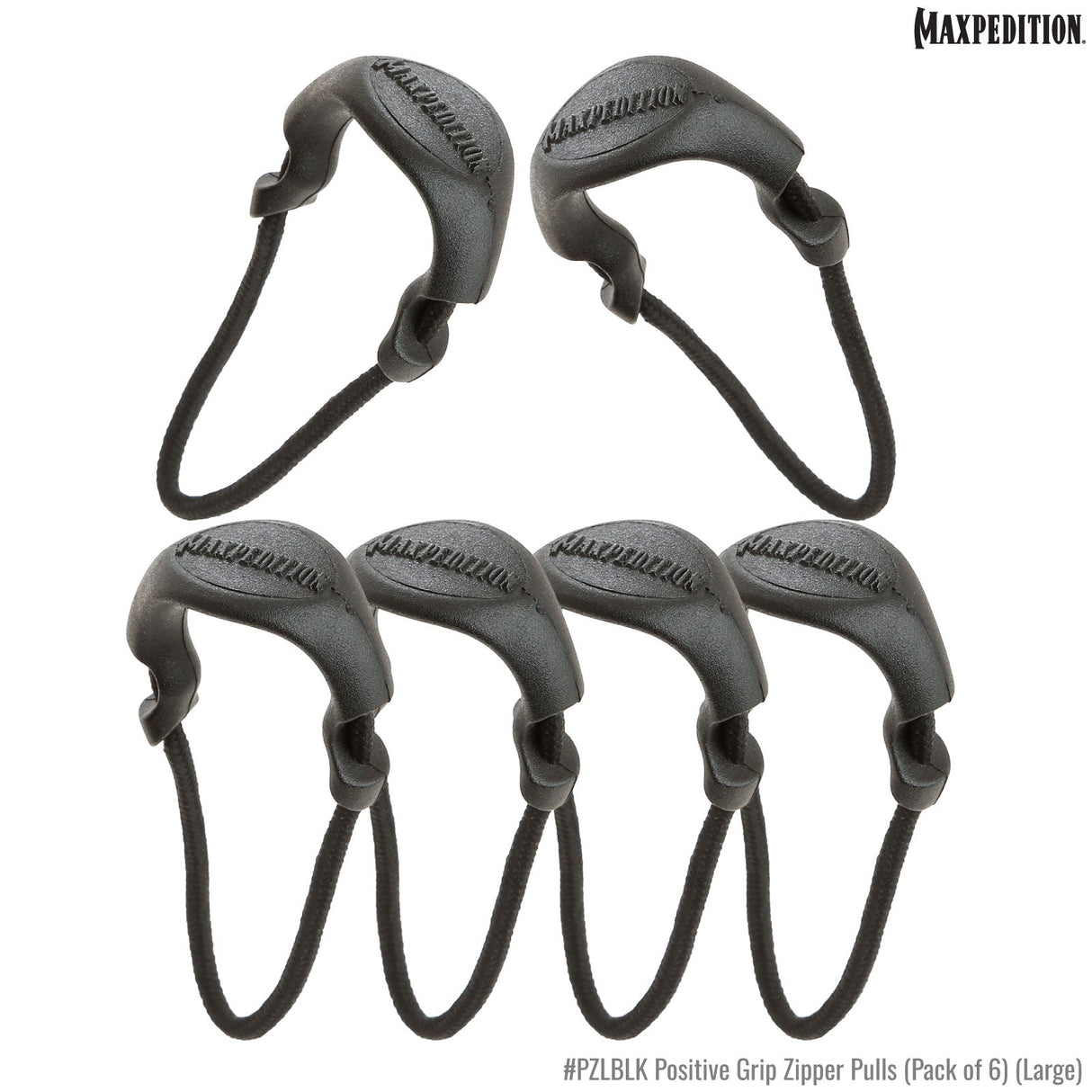 Maxpedition Large Black PZL Positive Zipper Pulls Pack of 6
