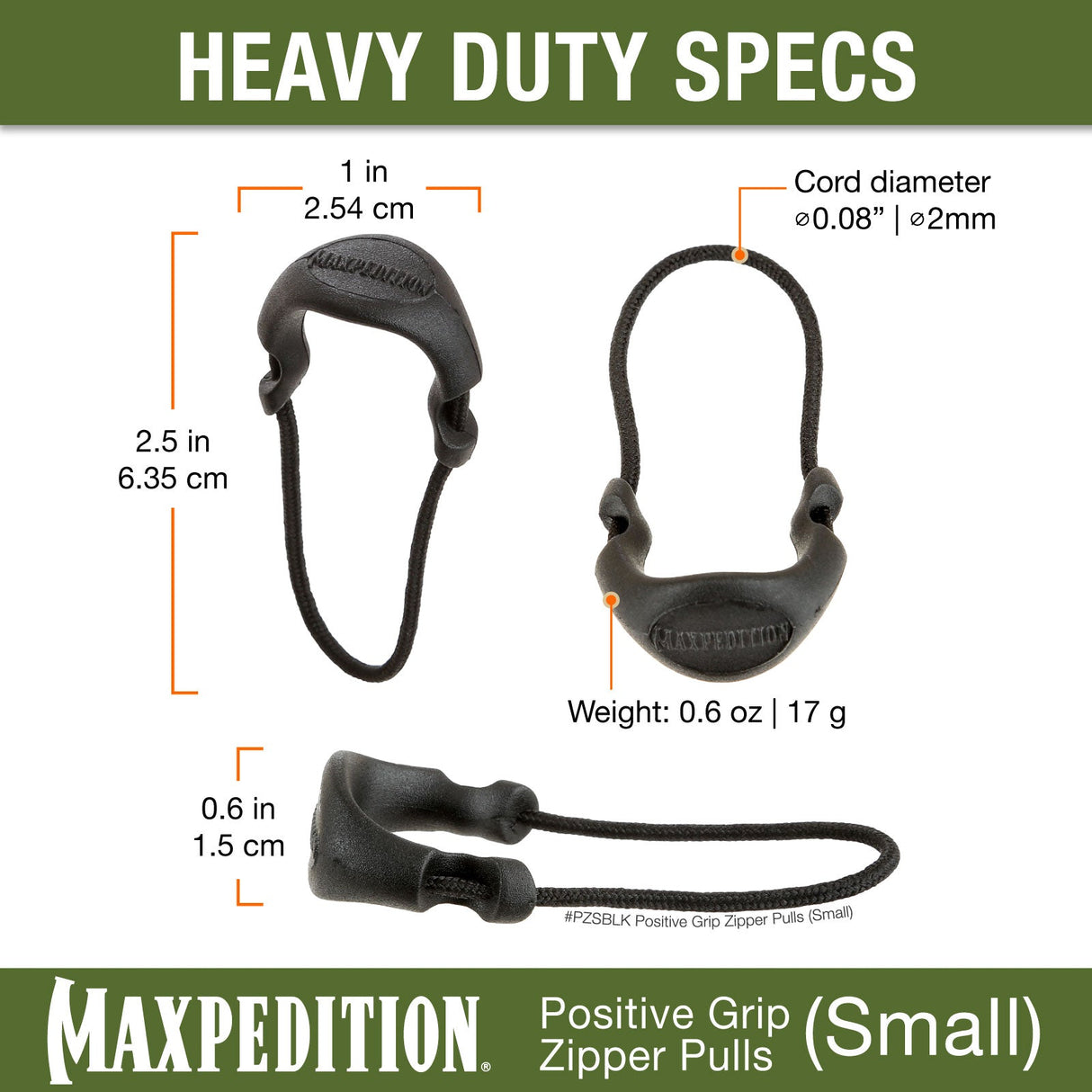 Maxpedition Small EMS Red PZL Positive Grip Zipper PullsPack of 6