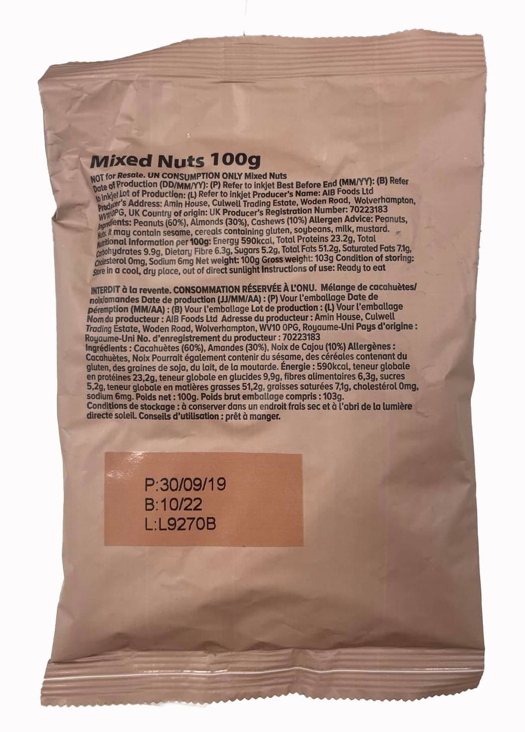 British Army Ration Pack Mixed Nuts - 100g