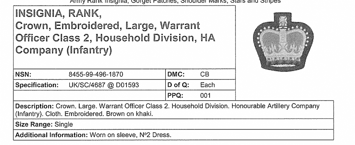 British Military Crown Insignia Patch - Brown/Cream on Khaki