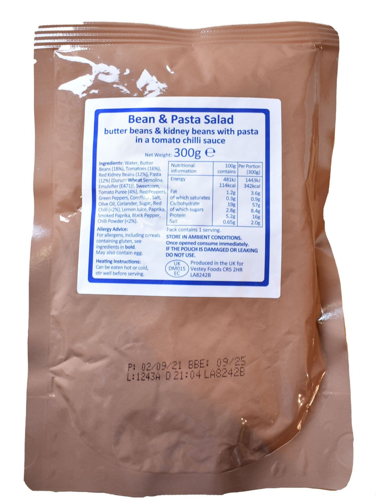 British Military Ration Main Meal Pouch - Bean & Pasta Salad 300g