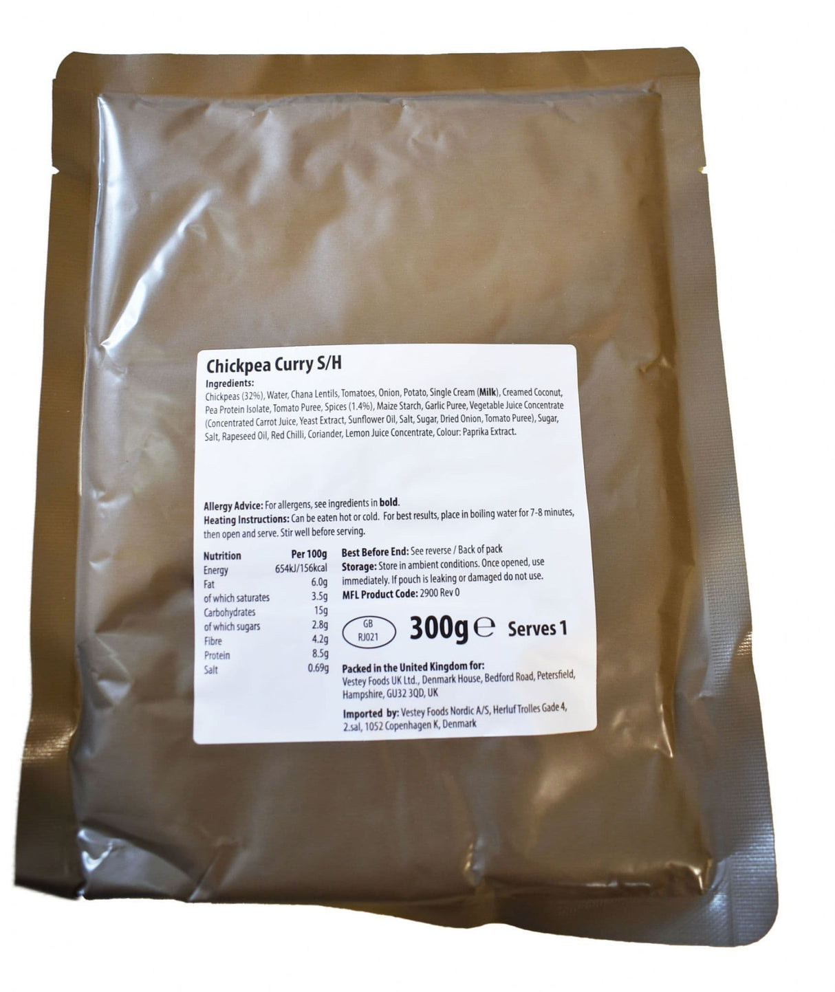 British Military Ration Main Meal Pouch - Chickpea Curry 300g