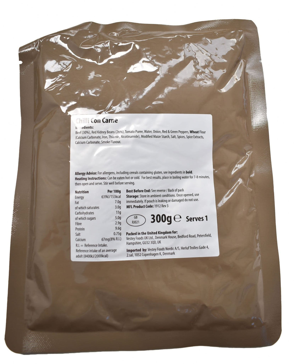 British Military Ration Main Meal Pouch - Chilli Con Carne 300g