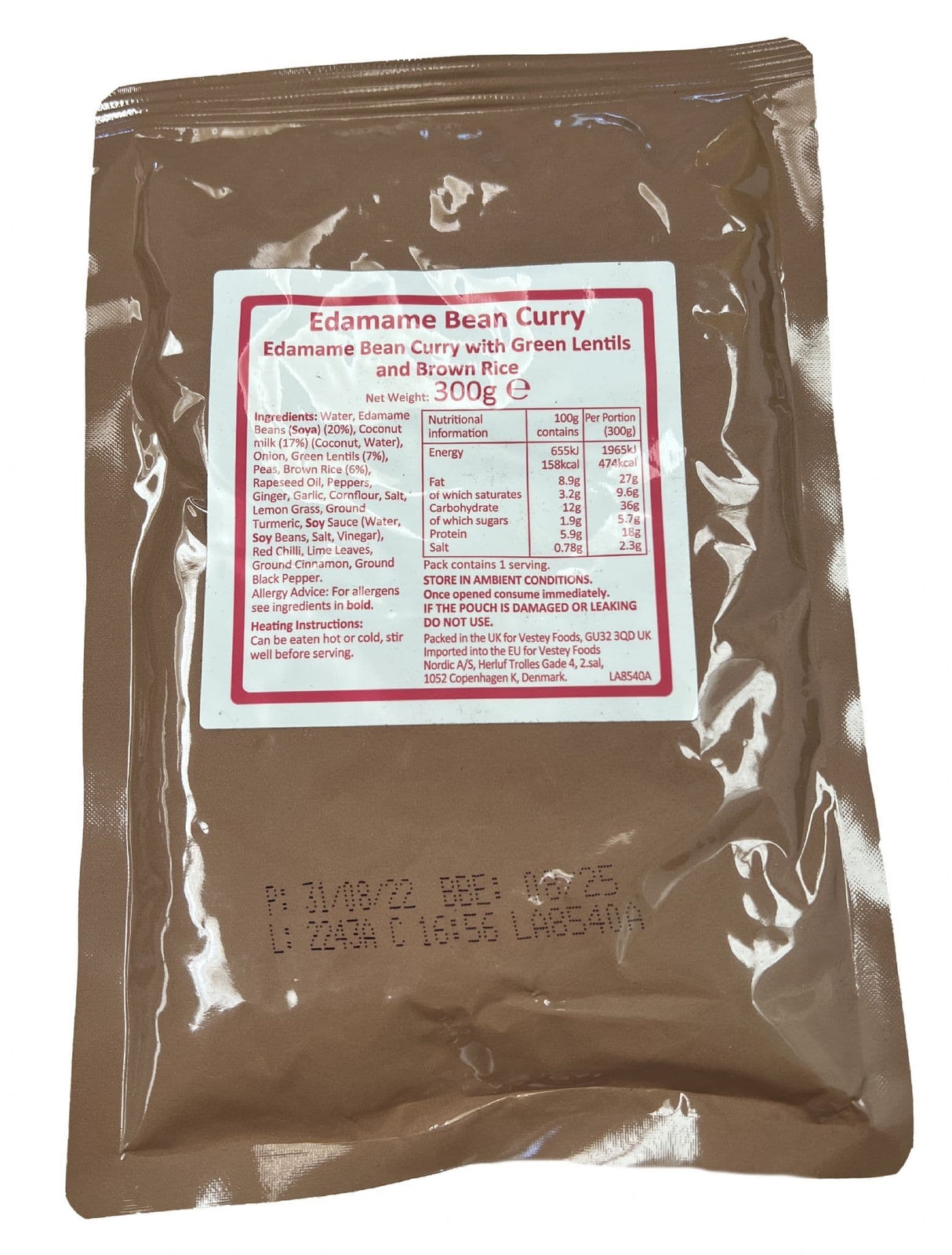 British Military Ration Main Meal Pouch - Edamame Bean Curry 300g