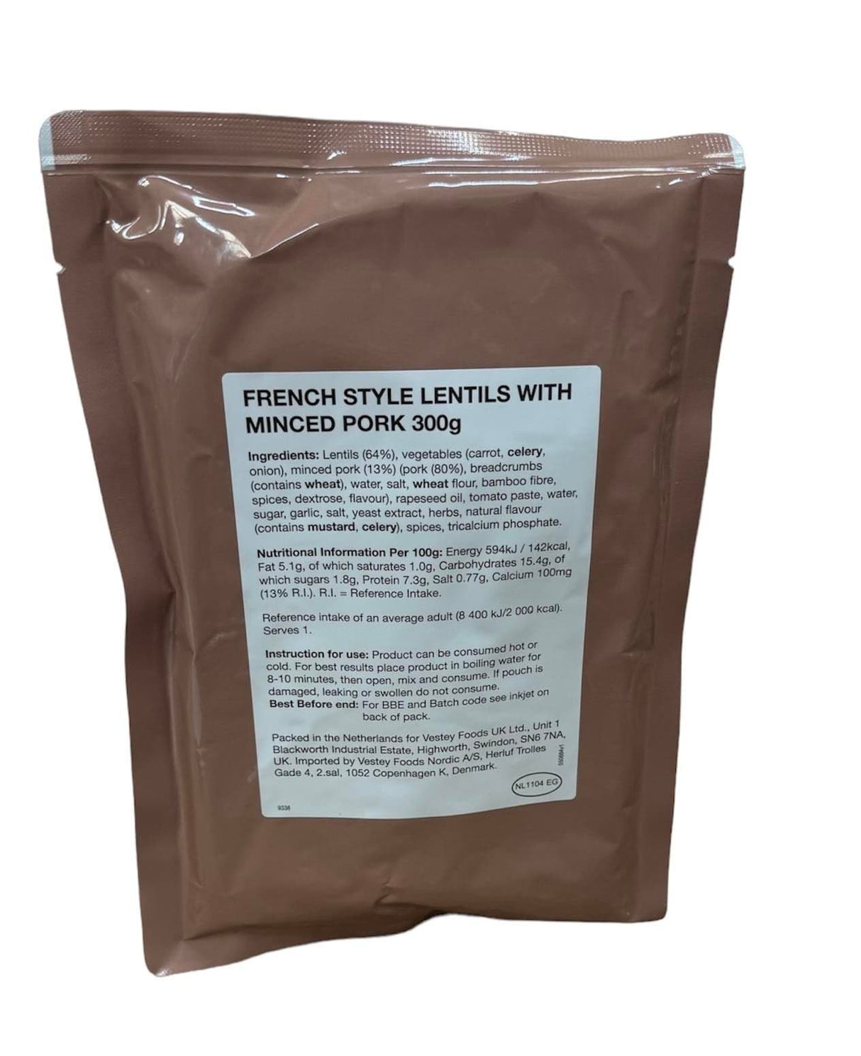 British Military Ration Main Meal Pouch - French Style Lentils With Minced Pork 300g