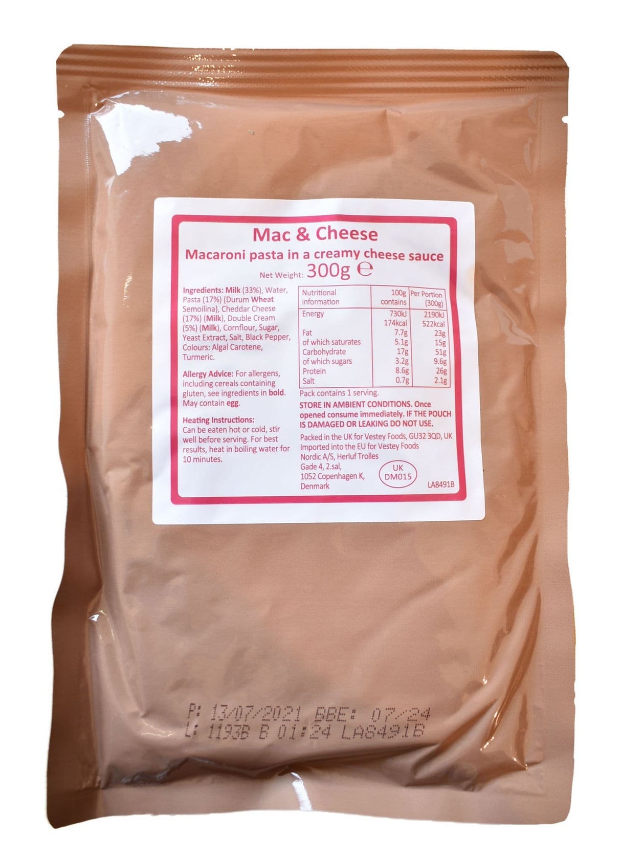 British Military Ration Main Meal Pouch - Mac & Cheese 300g