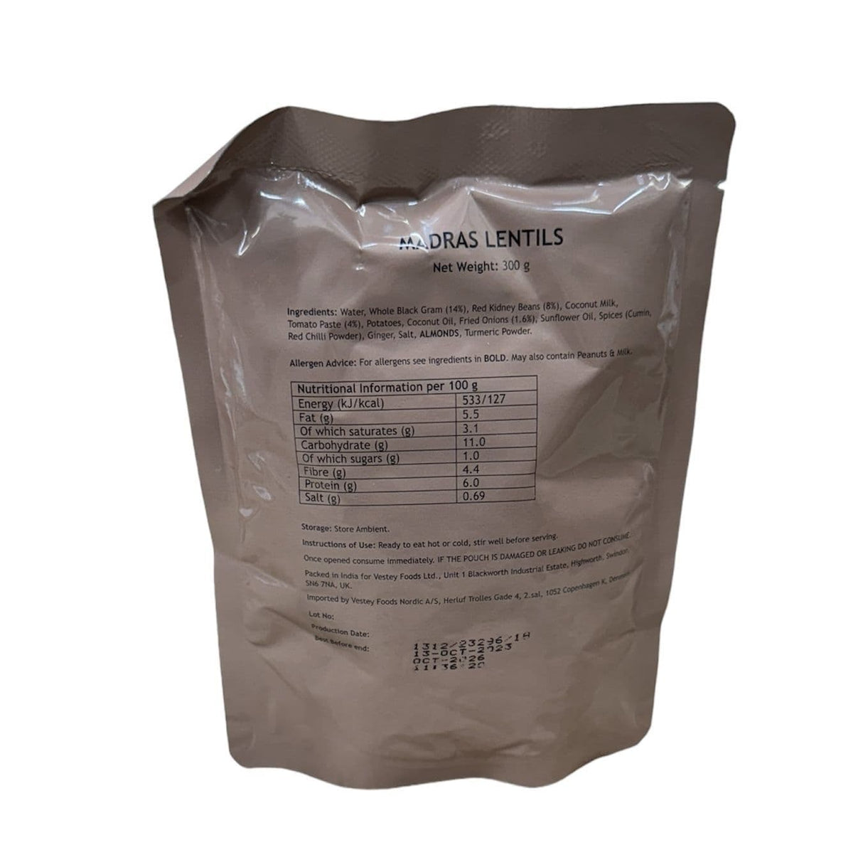 British Military Ration Main Meal Pouch - Madras Lentils 300g