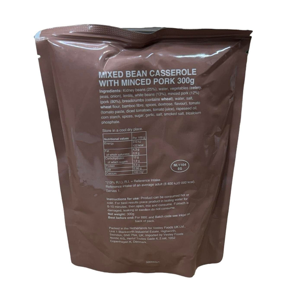 British Military Ration Main Meal Pouch - Mixed Bean Casserole With Minced Pork 300g