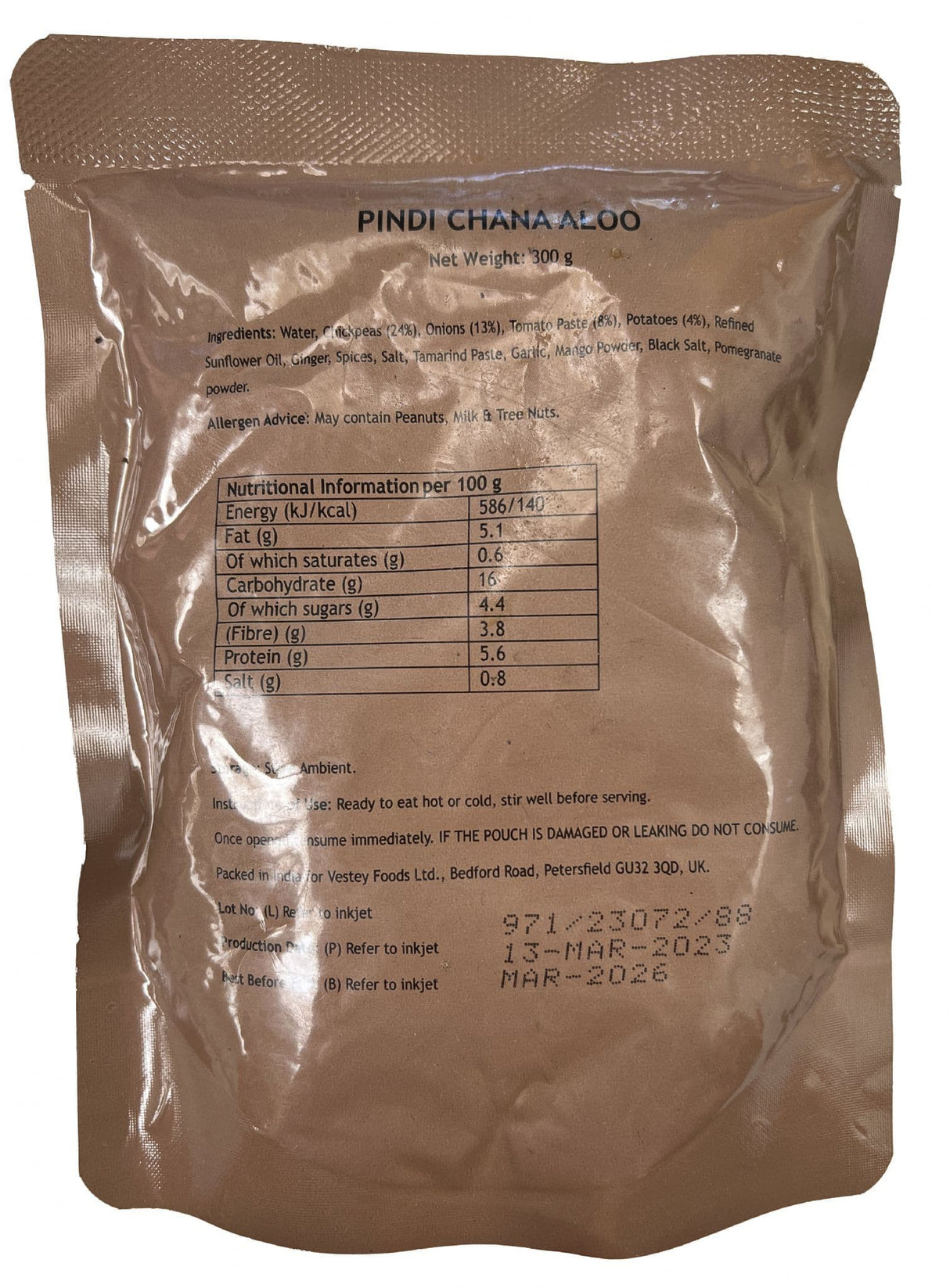 British Military Ration Main Meal Pouch - Pindi Chana Aloo 300g