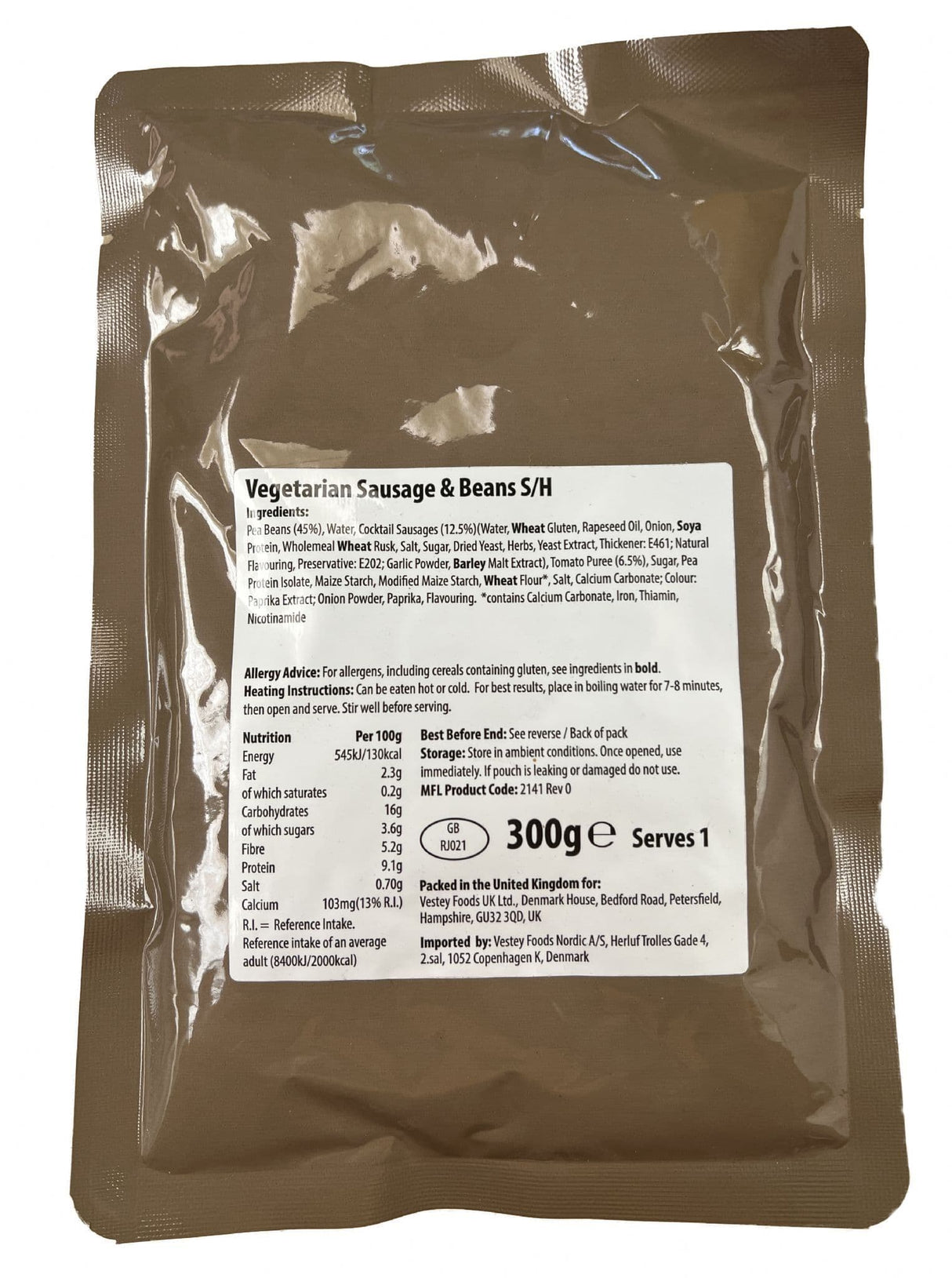 British Military Ration Main Meal Pouch - Vegetarian Sausage & Beans 300g