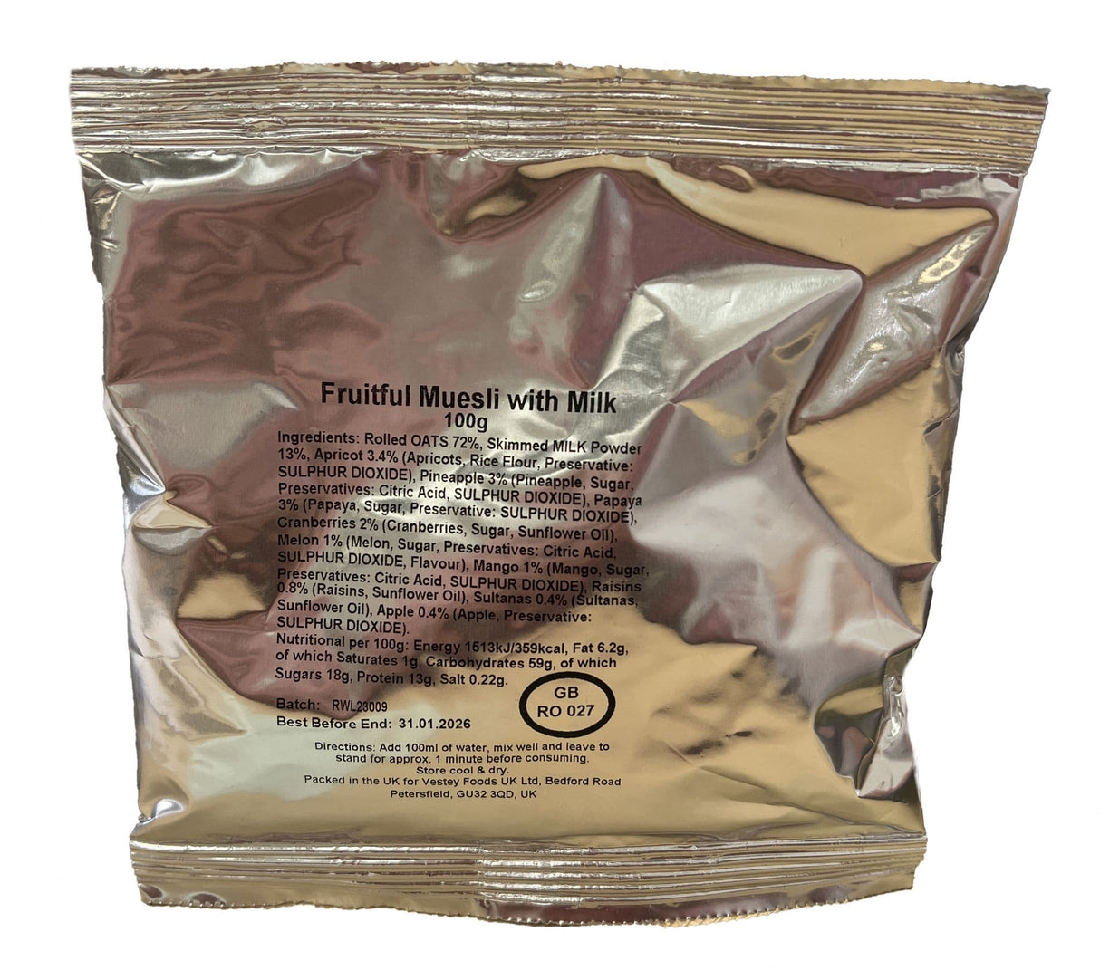 British Military Ration Meal Breakfast Pouch - Fruitful Muesli With Milk 100g