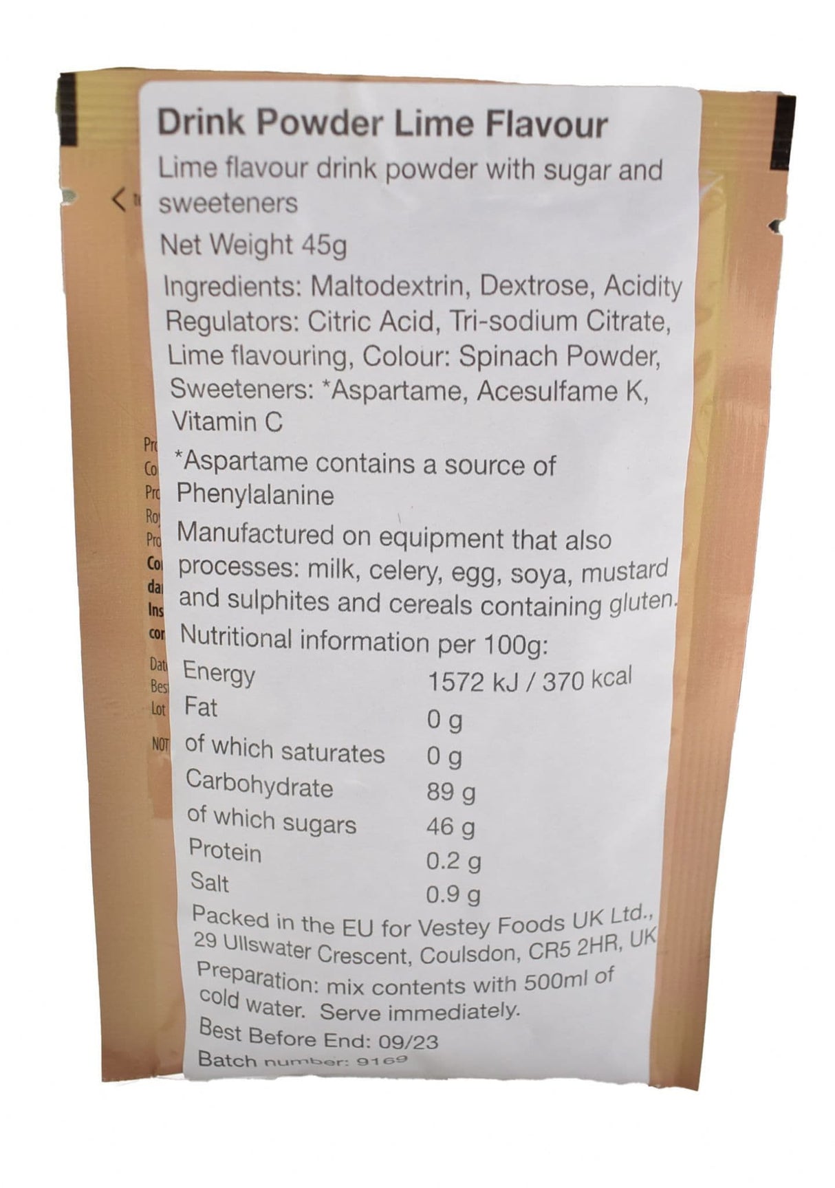 British Military Ration Pack Accessory - Lime Fruit Flavour Drink Powder 45g