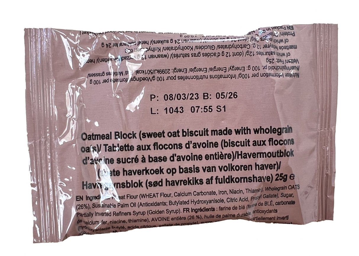 British Military Ration Pack Accessory - Oatmeal Block 25g
