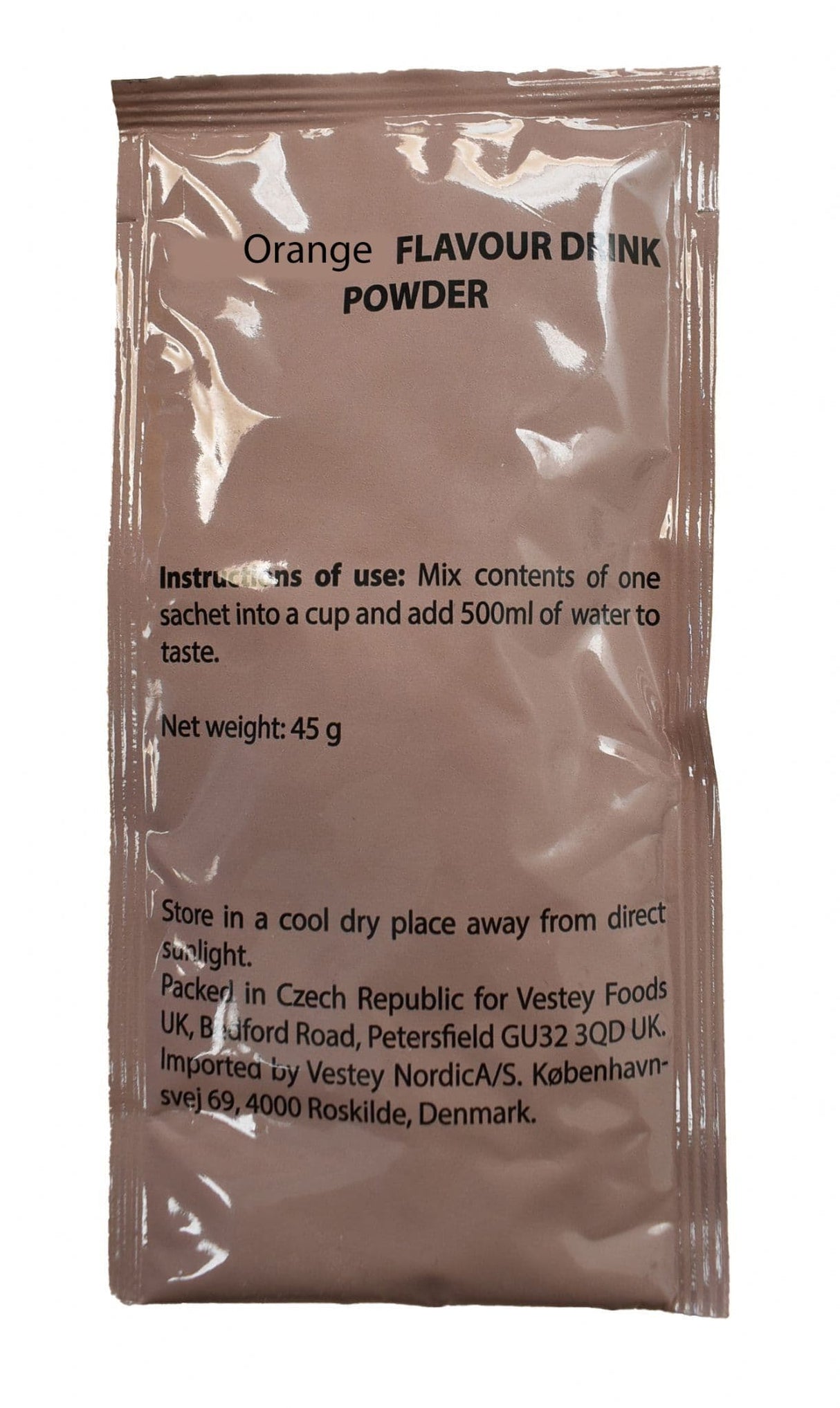 British Military Ration Pack Accessory - Orange Fruit Flavour Drink Powder 45g