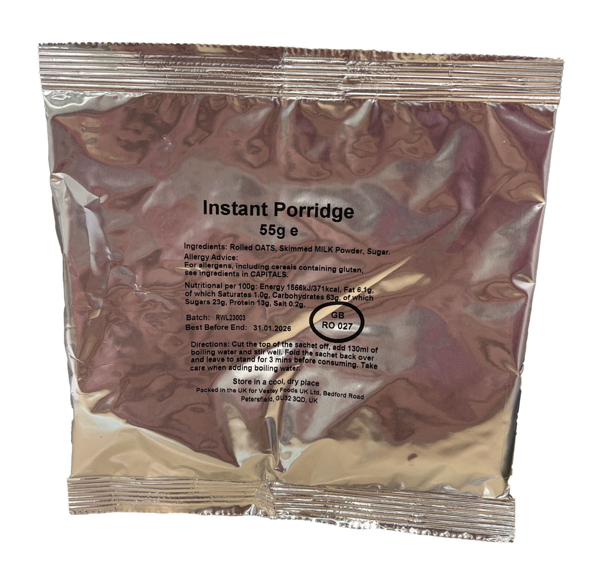 British Military Ration Pack Meal Pouch Instant Breakfast Porridge 55g