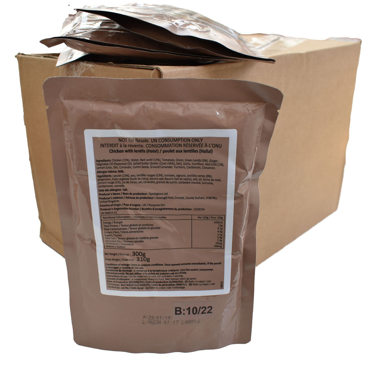 BULK BUY - British Army Ration Pack Meal Pouch - Chicken with Lentils x 24