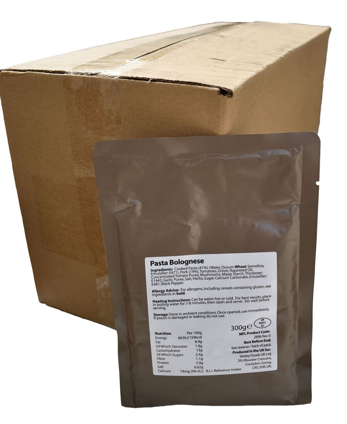 BULK BUY - British Military Ration Main Meal Pouch - Pork Pasta Bolognese 300g x 20