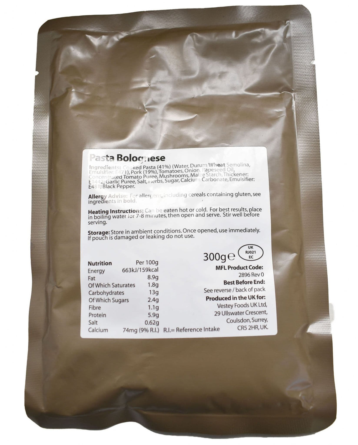 BULK BUY - British Military Ration Main Meal Pouch - Pork Pasta Bolognese 300g x 20