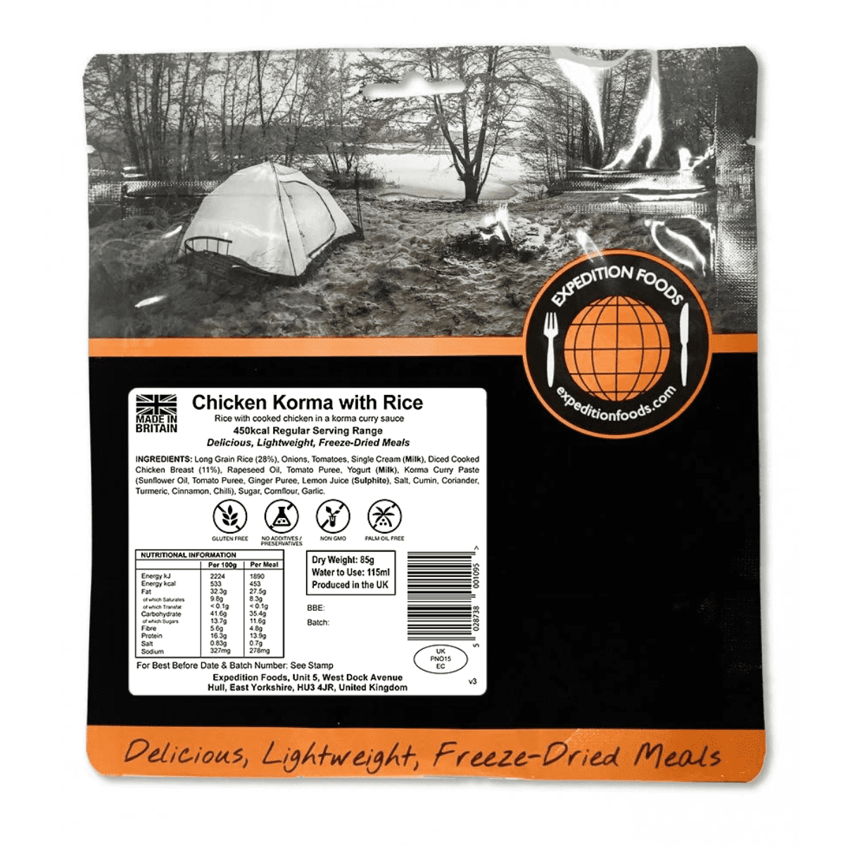 Expedition Foods Freeze Dried Meal Pouch - Chicken Korma With Rice - Various Sizes