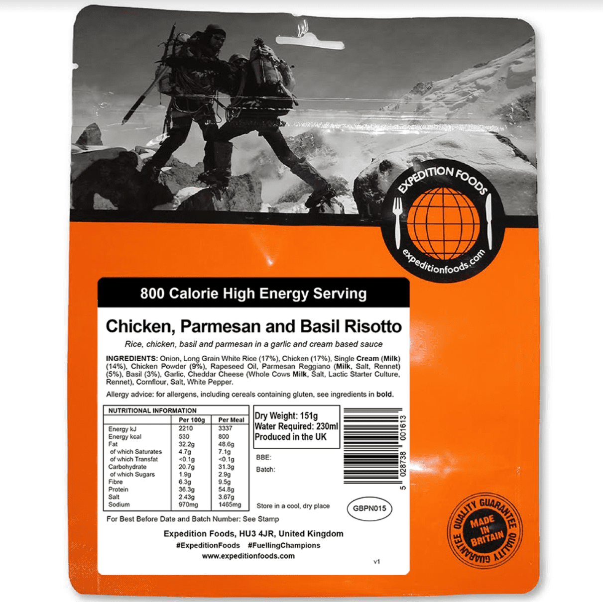 Expedition Foods Freeze Dried Meal Pouch - Chicken, Parmesan & Basil Risotto - Various Sizes