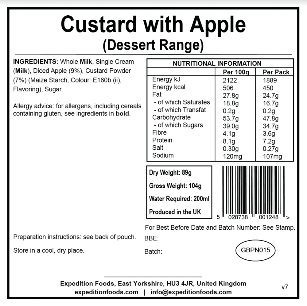Expedition Foods Freeze Dried Meal Pouch - Custard With Apple Dessert