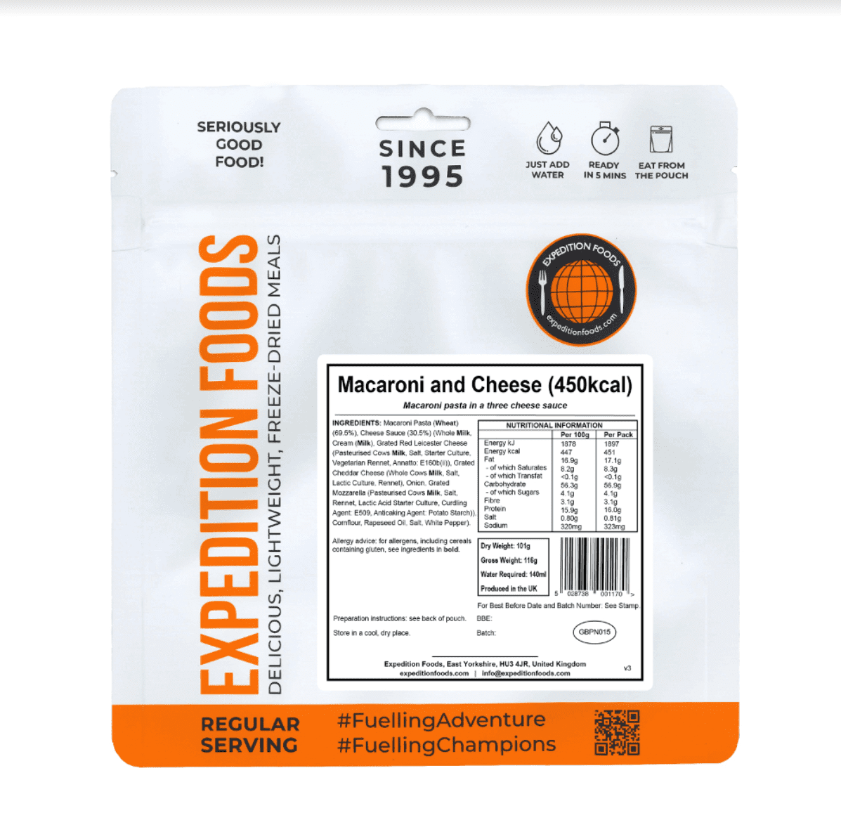 Expedition Foods Freeze Dried Meal Pouch - Macaroni And Cheese - Various Sizes