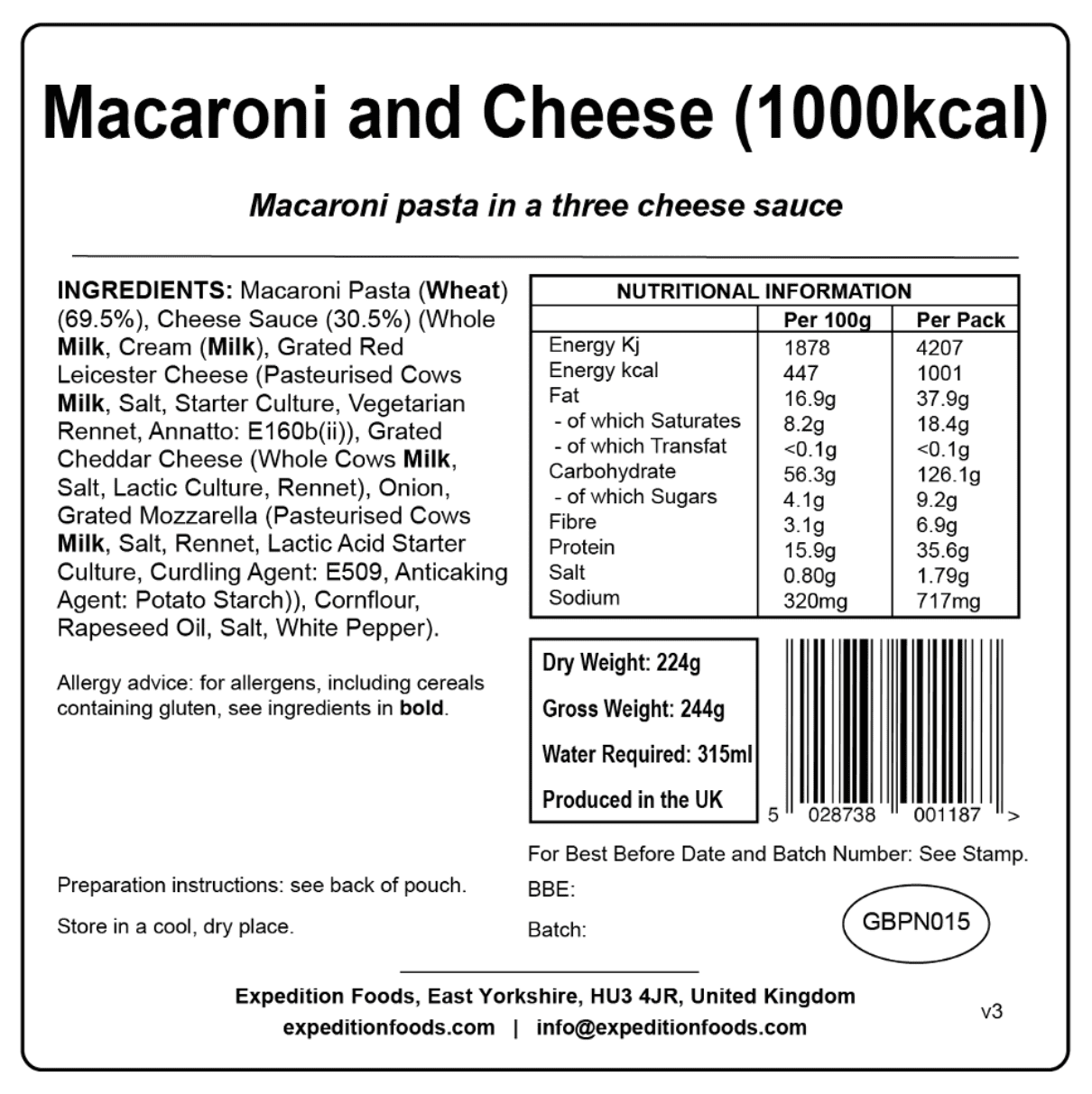 Expedition Foods Freeze Dried Meal Pouch - Macaroni And Cheese - Various Sizes