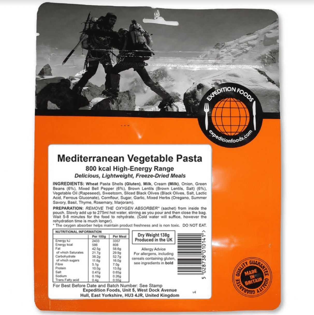 Expedition Foods Freeze Dried Meal Pouch - Mediterranean Vegetable Pasta - Various Sizes