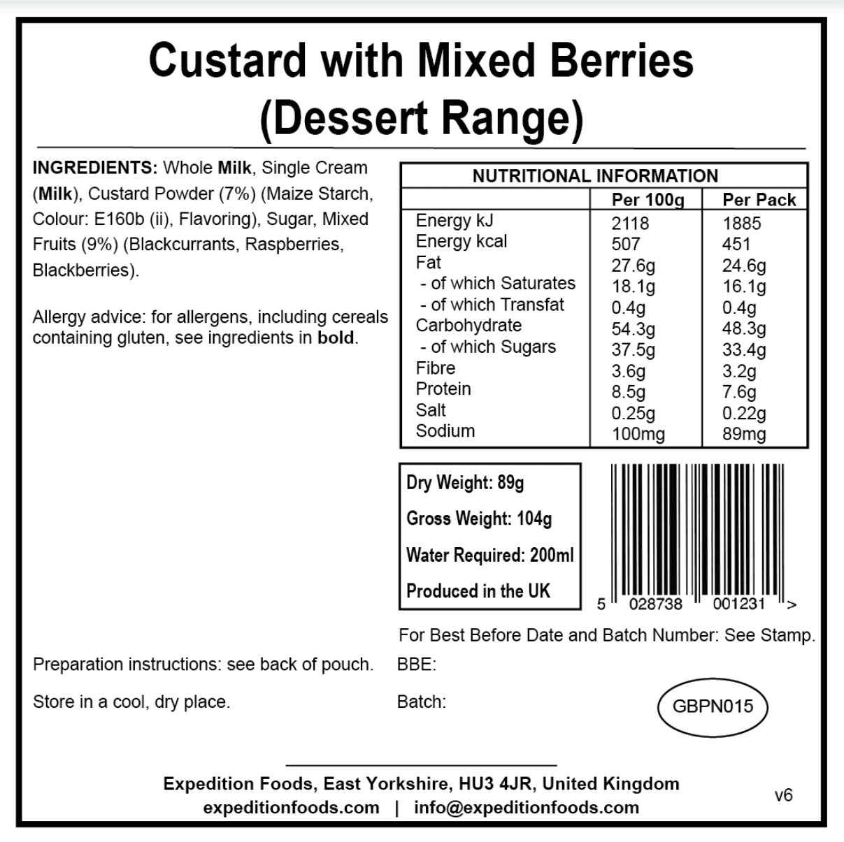 Expedition Foods Freeze Dried Meal Pouch - Rice Pudding With Cinnamon Dessert