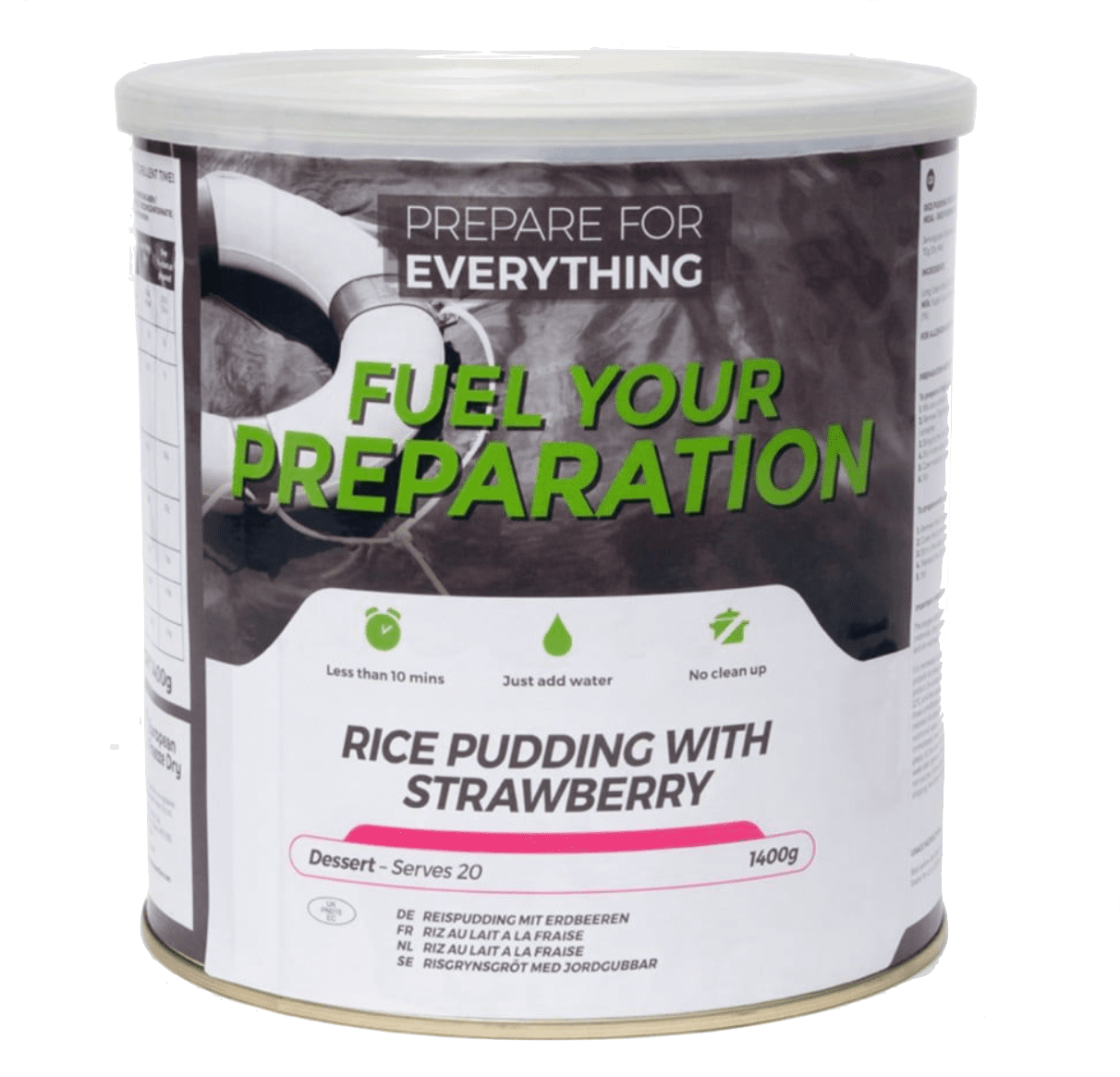 Fuel Your Preparation Freeze Dried Food Ration Meal Tin - Rice Pudding With Strawberry