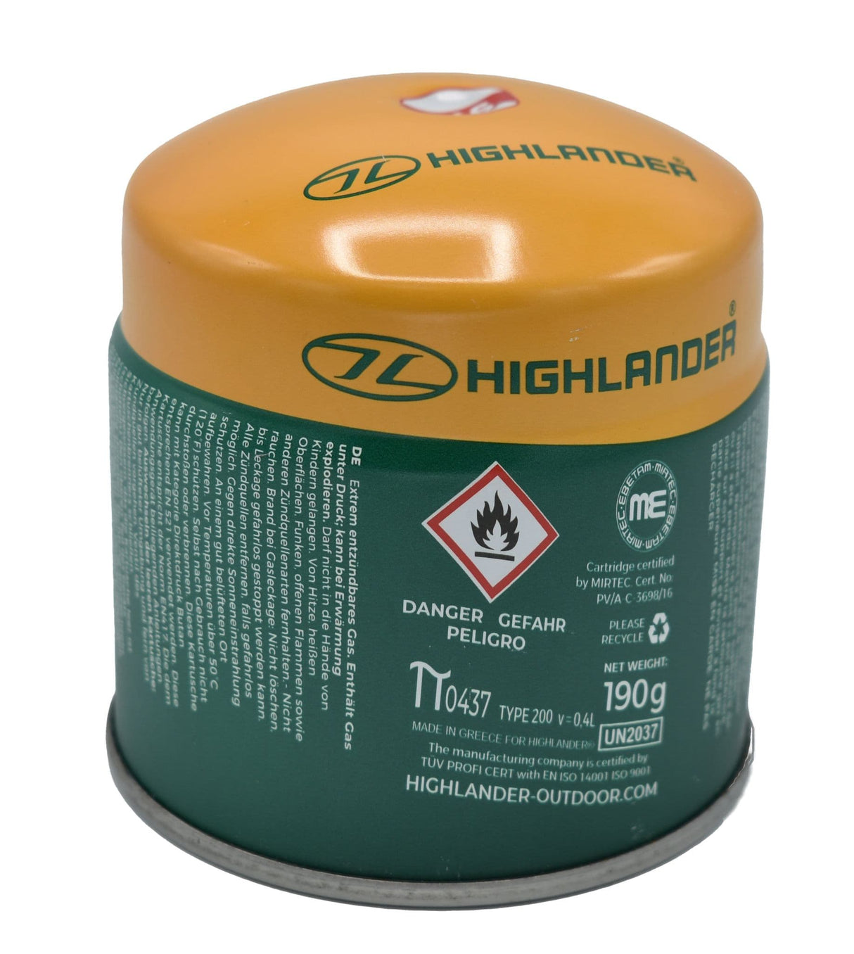 Highlander Pierceable Butane Gas Cartridge - 190g