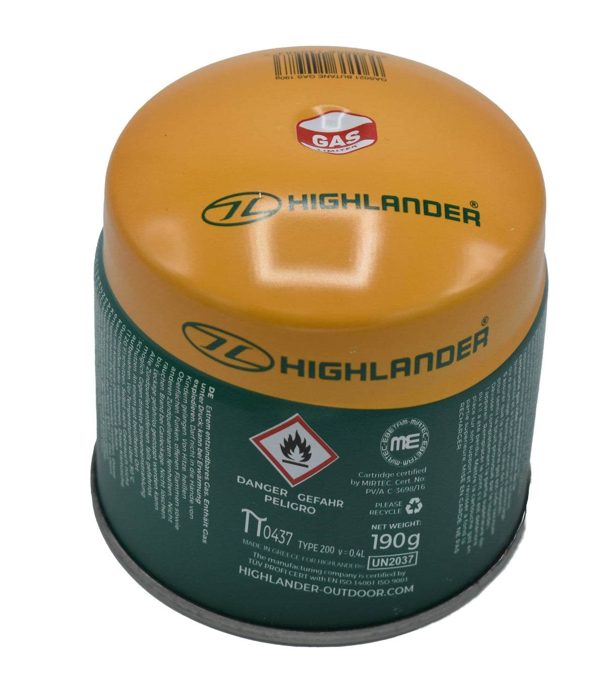 Highlander Pierceable Butane Gas Cartridge - 190g