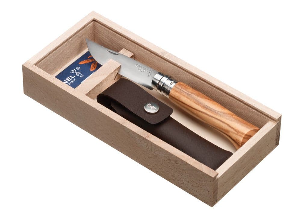 Opinel N°08 Olive Classic Originals Knife with Sheath Gift Set