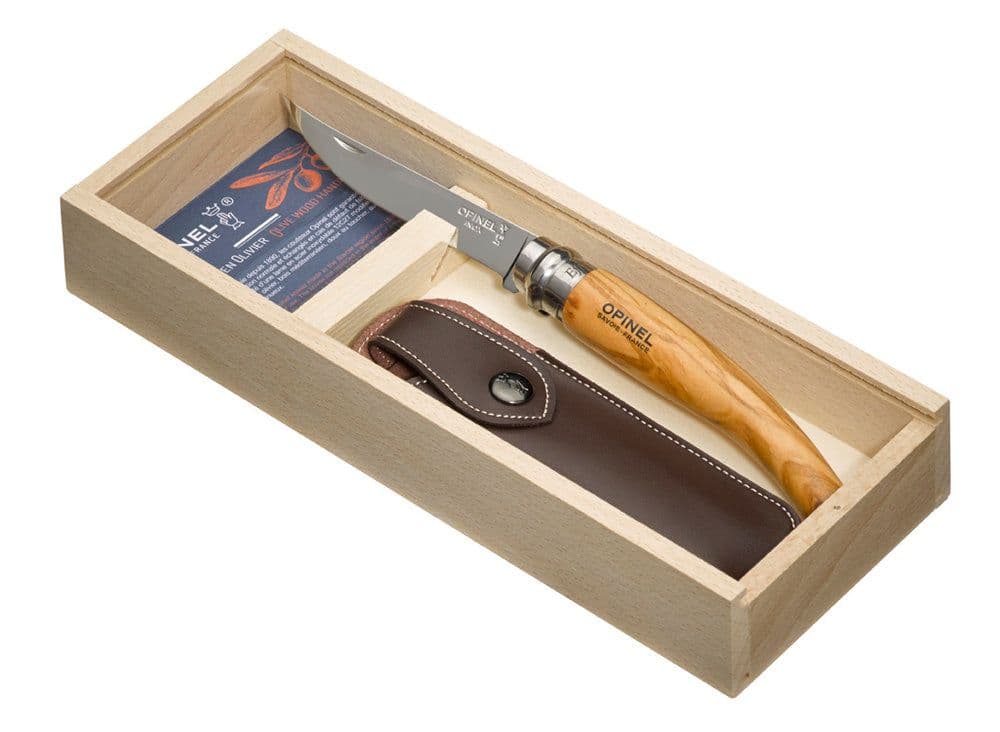Opinel N°10 Olive Slim Knife with Sheath Gift Set