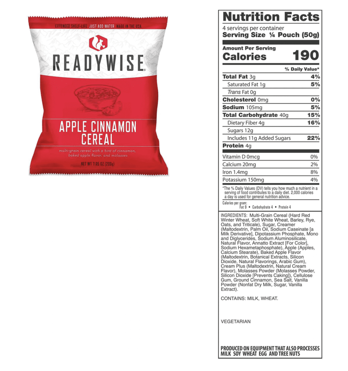 ReadyWise 120 Serving Breakfast Freeze Dried Vegetarian Meals