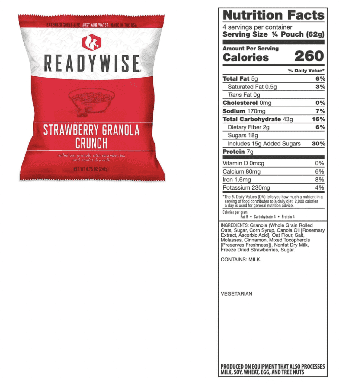 ReadyWise 120 Serving Breakfast Freeze Dried Vegetarian Meals