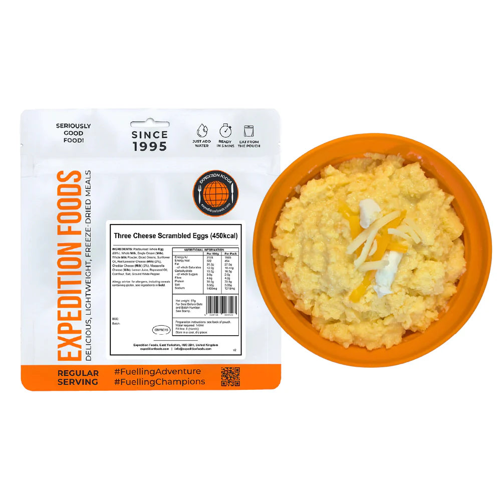 Expedition Foods Freeze Dried Meal Pouch - Three Cheese Scrambled Egg - Various Sizes