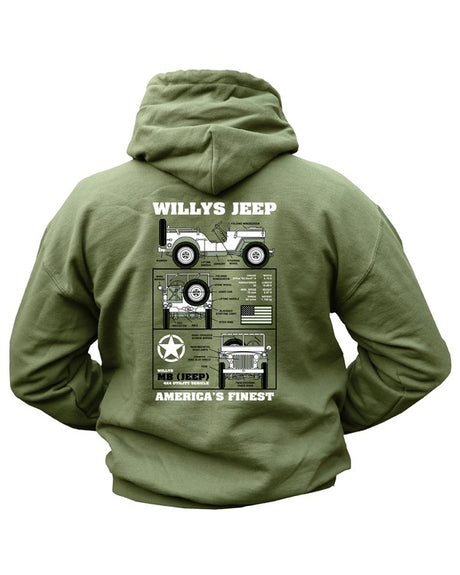 Kombat UK Willys Jeep Hoodie - Olive Green (New Design)