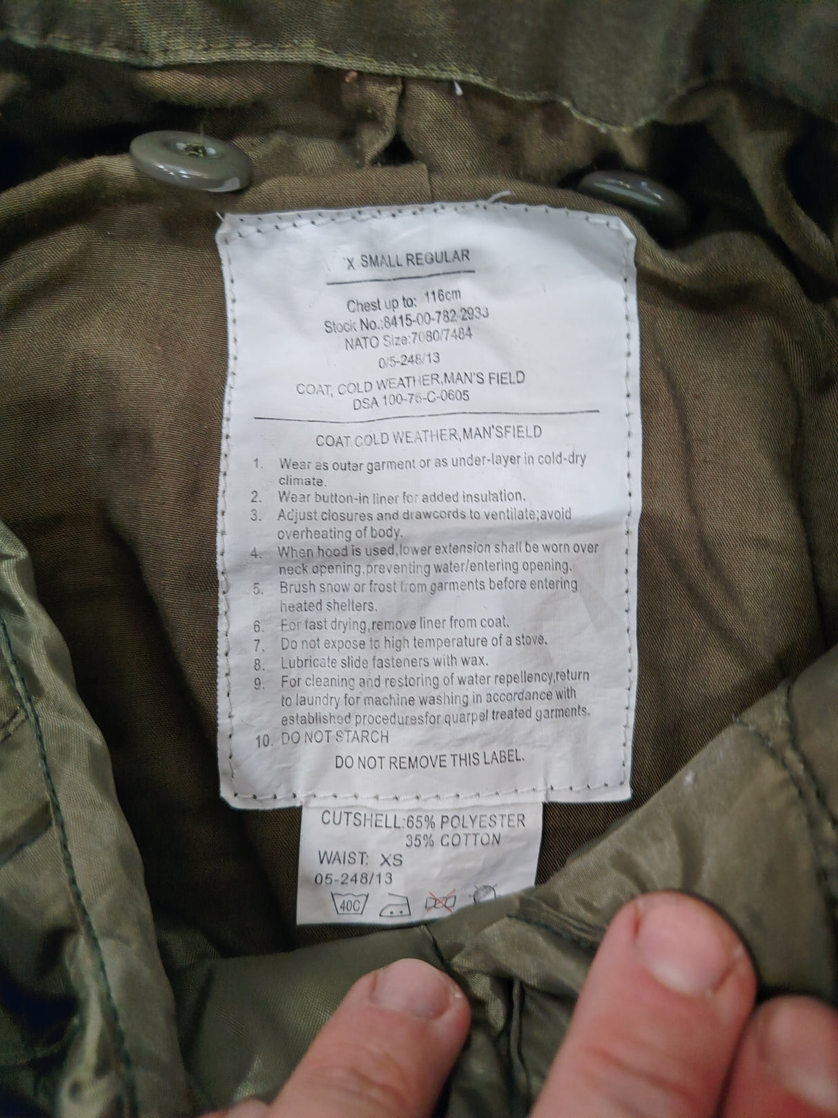 US Military Man's Field Cold Weather M65 Coat W/ Liner