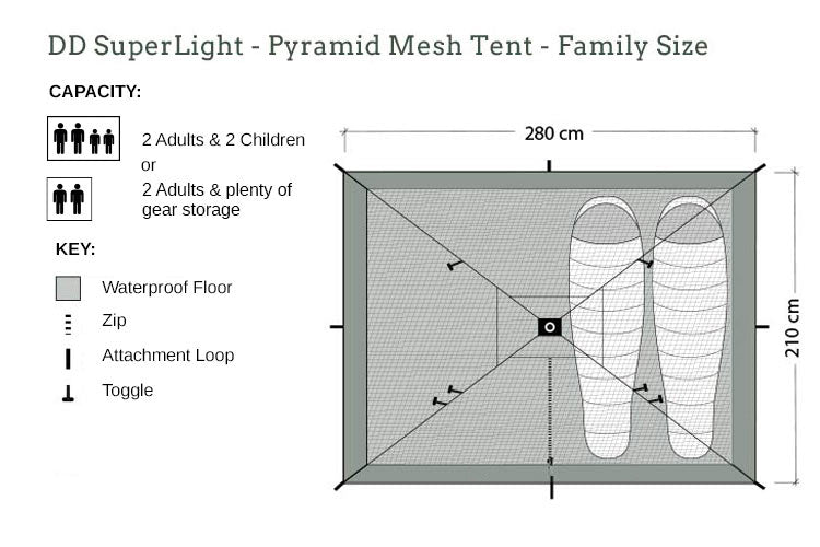 DD Hammocks SuperLight - Pyramid Mesh Tent - Family Size