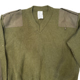 French Military Army OD Green Wool V-Neck Pullover Sweater