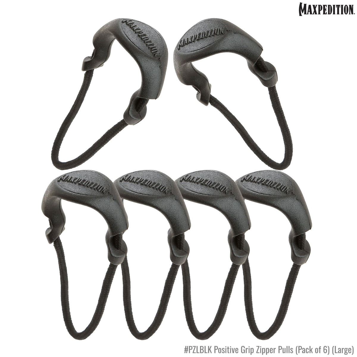 Maxpedition Large Black PZL Positive Zipper Pulls Pack of 6