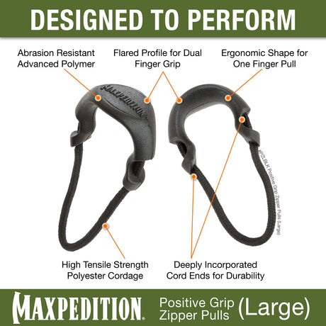 Maxpedition Large Black PZL Positive Zipper Pulls Pack of 6