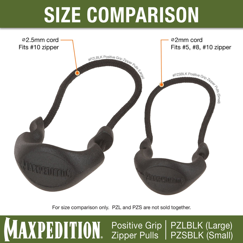 Maxpedition Large Black PZL Positive Zipper Pulls Pack of 6
