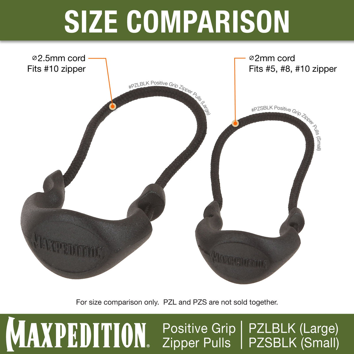 Maxpedition Large Black PZL Positive Zipper Pulls Pack of 6