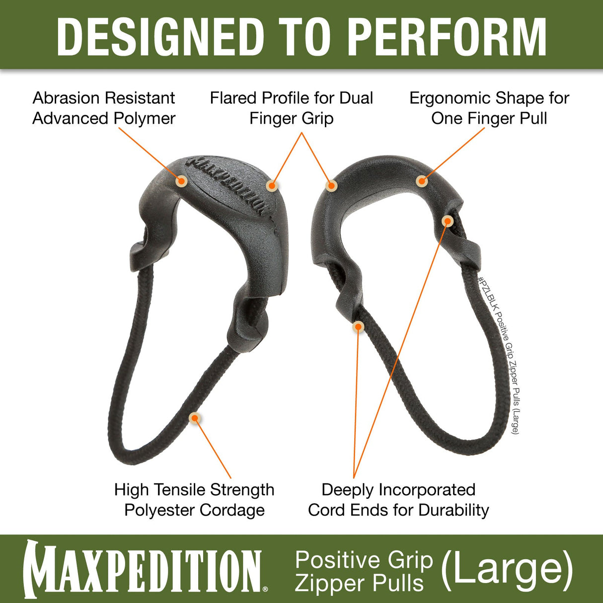 Maxpedition Large Tan PZL Positive Zipper Pulls Pack of 6