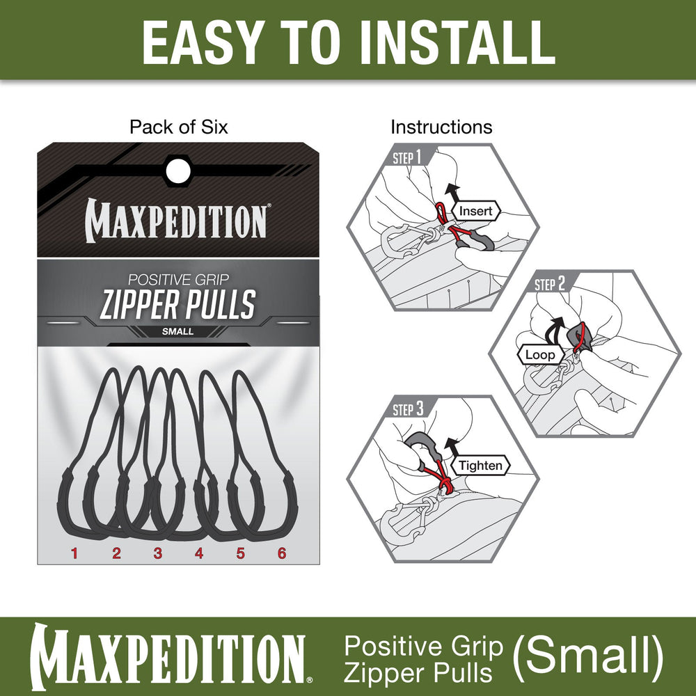 Maxpedition Small EMS Red PZL Positive Grip Zipper PullsPack of 6