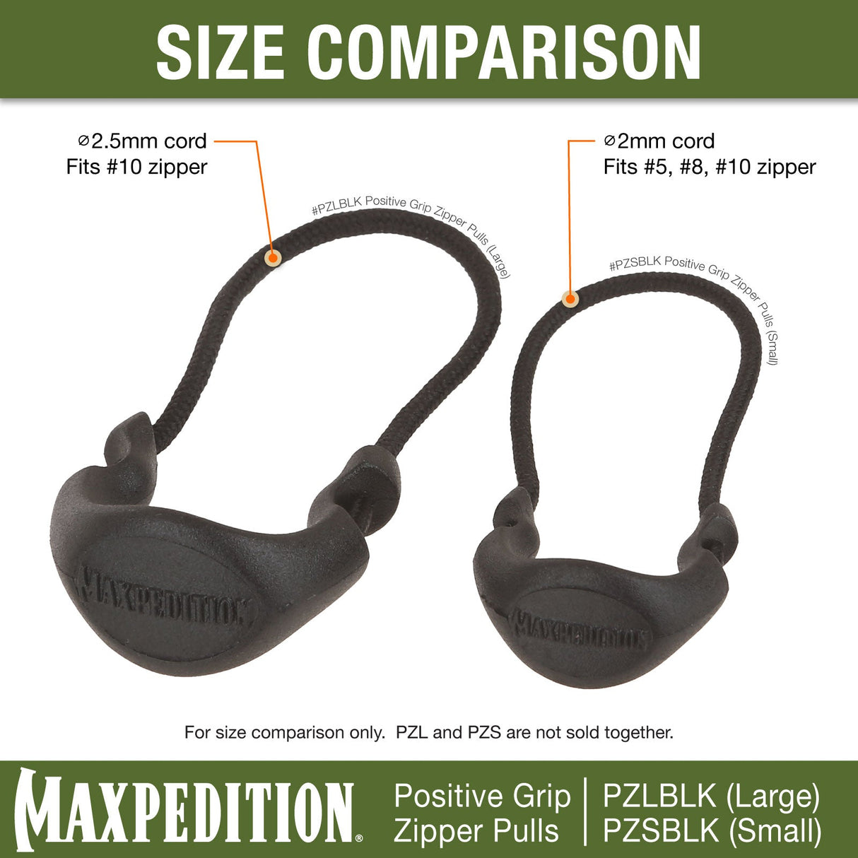 Maxpedition Small Tan PZL Positive Grip Zipper Pulls Pack of 6